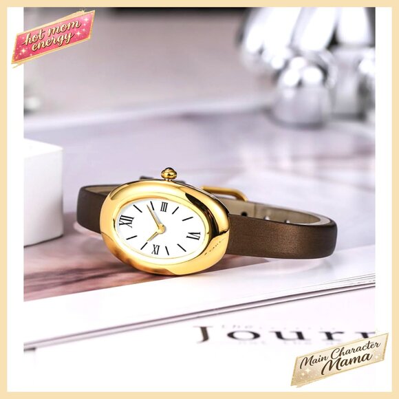 Gold-Tone Oval Dial Bangle Watch, Quartz Movement, 24mm, Water Resistant main image 6
